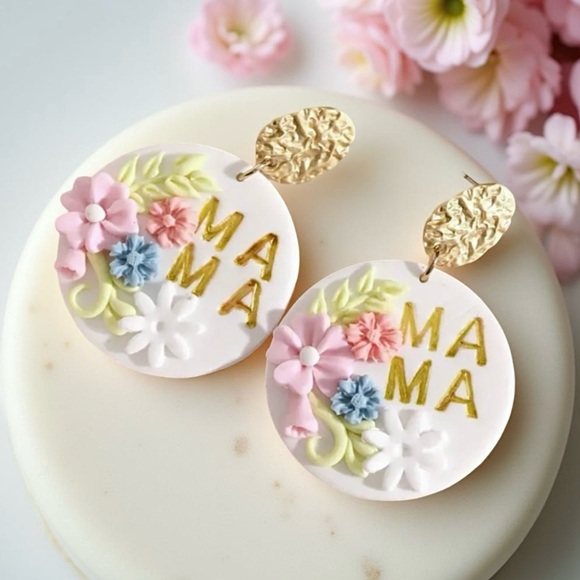 Mama Floral Polymer Clay Earrings - Picture 2 of 5